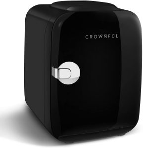 CROWNFUL Outdoor Mini-Fridge, 4 Liter/6 Can Portable Cooler And Warmer Personal Refrigerator For Skin Care, Cosmetics, Beverage, Food, Great For Bedroom, Office, Car, Dorm, ETL Listed (Black)
