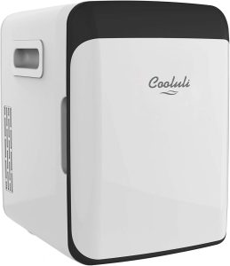 Cooluli 10L Mini Fridge For Bedroom - Car, Office Desk & College Dorm Room - 12V Portable Cooler & Warmer For Food, Drinks, Skincare, Beauty, Makeup & Cosmetics - AC/DC Small Refrigerator (White)