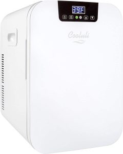 Cooluli 20L Mini-Fridge For Bedroom - Car, Office Desk & College Dorm Room - Glass Front & Digital Temperature Control - 12v Small Refrigerator for Food, Drinks, Skincare, Beauty & Breast Milk (White)