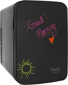 Cooluli Vibe Mini-Fridge For Bedroom - With Cool Front Magnetic Blackboard - 15L Portable Small Refrigerator For Travel, Car & Office Desk - Plug-In Cooler & Warmer For Food, Drinks & Skincare (Black)