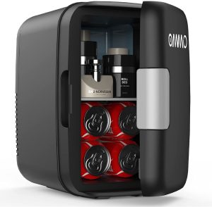 OMMO Mini-Fridge, 6 L Portable Fridge, Cooler and Warmer Compact Small Refrigerator with AC/DC Power, For Skincare, Medications, Beverage, Home And Travel, Black