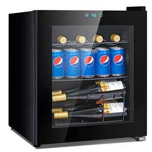 Beverage Refrigerator 1.6cu.ft Mini Beer Fridge Digital Touch Screen Wine and Beverage Cooler, ICEJUNGLE 14 Bottles Freestanding Counter Top Compressor Wine Refrigerator Cellar With Glass Door For Red & White Wine, Beer Soda, Champagne-Chiller with Removable Shelves,39℉- 72℉, Quiet Operation, Black