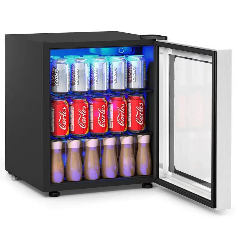Beverage Refrigerator And Cooler 1.6 Cu. Ft. Drink Fridge With Glass Door For Soda, Beer Or Wine, Small Beverage Center With 1 Removable Shelf For Office, Man Cave, Basements And Home Bar
