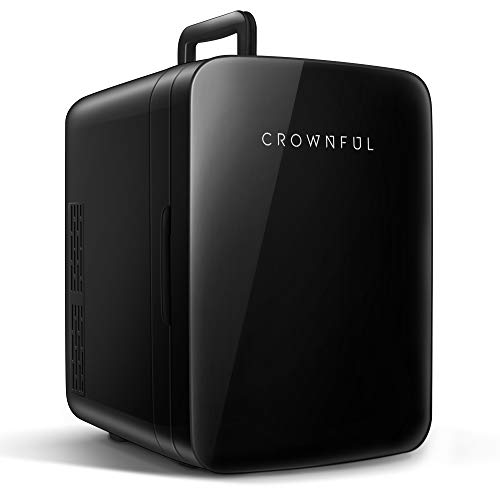 CROWNFUL Mini Fridge, 10 Liter/12 Can Portable Cooler And Warmer Personal Refrigerator For Skincare, Food, Beverage, Plugs For Home Outlet & 12V Car Charger Included, ETL Listed (Black)