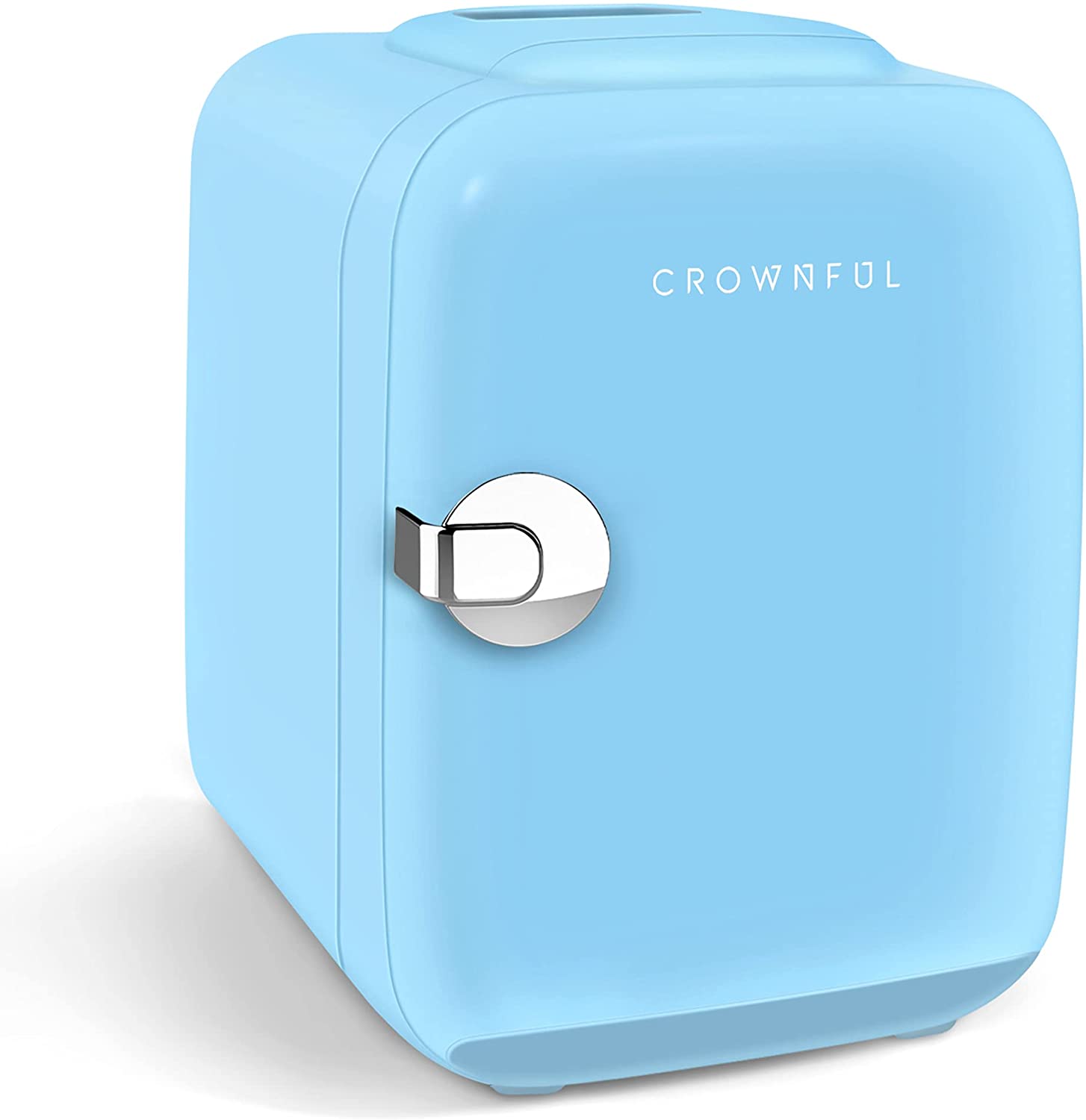 CROWNFUL Mini Fridge, 4 Liter/6 Can Portable Cooler And Warmer Personal Fridge For Skin Care, Cosmetics, Food, Great for Bedroom, Office, Car, Dorm, ETL Listed (Blue)