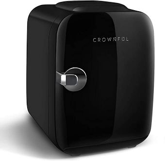 CROWNFUL Mini-Fridge, 4 Liter/6 Can Portable Cooler And WarmMini-Fridge For Skin Care, Cosmetics Great for Bedroom, Office, Car, Dorm, ETL Listed (Black)