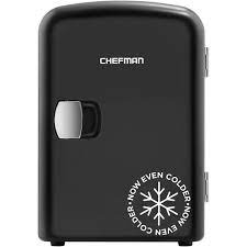 Chefman Mini Portable Personal Fridge Extra-Cold Or Warm, Compact Storage For Skin Care, Formula, Or Snacks, Fits 6 12-oz Cans, Lightweight 4-Liter Capacity, Black
