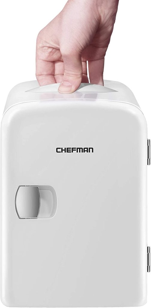 Chefman Mini Portable White Personal Fridge Cools Or Heats & Provides Compact Storage For Skincare, Snacks, Or 6 12oz Cans W/ A Lightweight 4-liter Capacity To Take On The Go
