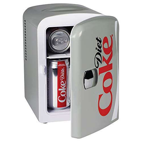 Coca-Cola Diet Coke Portable 6 Can Thermoelectric Mini Fridge Cooler/Warmer, 4 Liters/4.2 Quarts Capacity, 12V DC/110V AC Included Great For Home, Car, Skincare, Cosmetics, Medication, ETL Listed