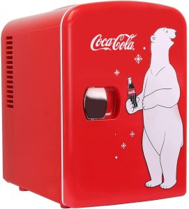 Coca-Cola Mini Fridge For Bedroom, Portable Cooler & Warmer - 4 L/ 6 Can AC/DC Refrigerators For Gifts, Dorm, Boat, Beverages, skincare and Drinks, Polar Bear, Red