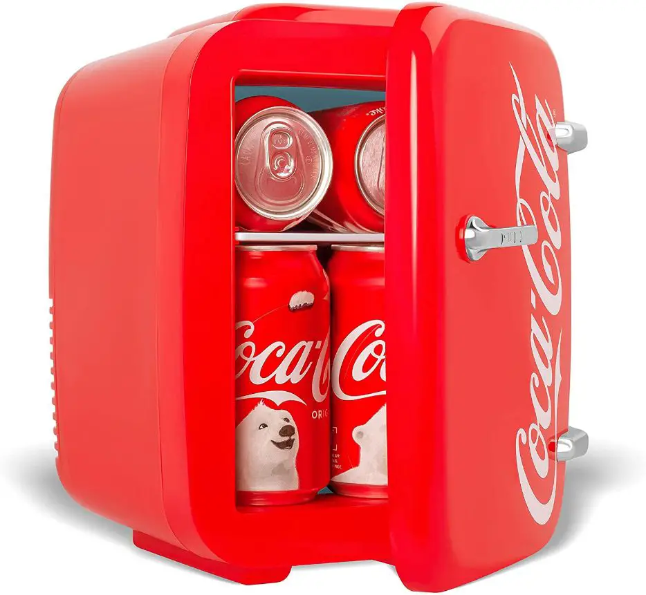 Cooluli Retro Coca-Cola Mini Fridge For Bedroom - Car, Office Desk & College Dorm Room - 4L/6 Can 12V Portable Cooler & Warmer For Food, Drinks & Skincare - AC/DC and Exclusive USB Option (Coke, Red)