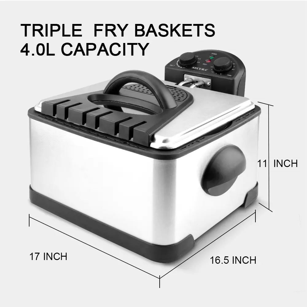 Secura L-DF401B Electric Deep Fryer is a Best Deep Fryers For A Large Family with cool touch lid and side handles.