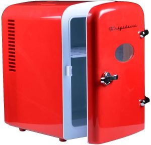Frigidaire RED EFMIS129- CP4 Mini Portable Compact Personal Fridge Cooler, 4 Liter Capacity Chills Six 12 oz Cans, 100% Freon-Free & Eco Friendly, Includes Plugs For Home Outlet & 12V Car Charger