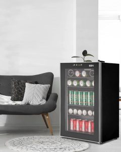HBN Mini Beverage Refrigerator - 2.4Cu Ft/ 85 Can Beverage Cooler With Glass Door & Adjustable Shelves For Soda, Beer, Wine - Freestanding Beverage Fridge With Digital Temperature Display for Home, Bar, Office