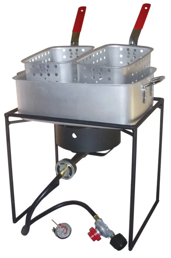 King Kooker 1618 is one of the Best Deep Fryer For Commercial Use with 2 baskets, large oil container and stand burner.