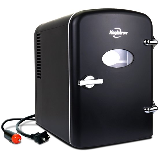 Koolatron Retro Portable Mini-Fridge 4 Liter/6 Can AC/DC Thermoelectric Cooler For Skincare, Cosmetics, Medications, Dorm, Home, Room, And Travel (Black)