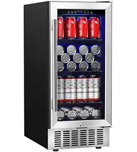 Mini Fridge, Kalamera 15 Inch Beverage Cooler Refrigerator With Seamless Stainless Steel Door Built-in Or Freestanding - 96 Cans Capacity - For Soda, Water, Beer Or Wine - For Kitchen Or Bar With White Interior Light