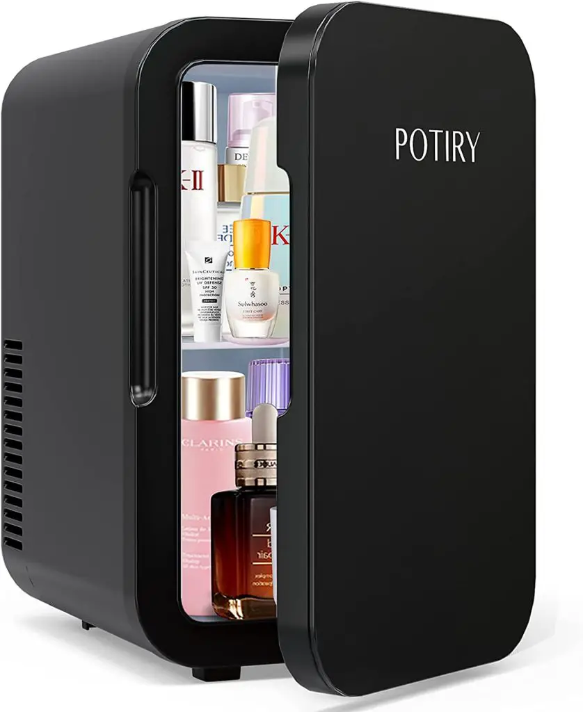 Mini Fridge, Potiry 6 Liter AC/DC Portable Thermoelectric Cooler And Warmer Mini Fridge For Bedroom Car Home Travel Mini Refrigerator For Skin Care Foods Medications, Black