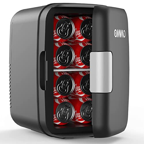 OMMO Mini Fridge, 6 L Portable Fridge, Cooler And Warmer Compact Small Refrigerator With AC/DC Power, For Skincare, Medications, Beverage, Home And Travel, Black