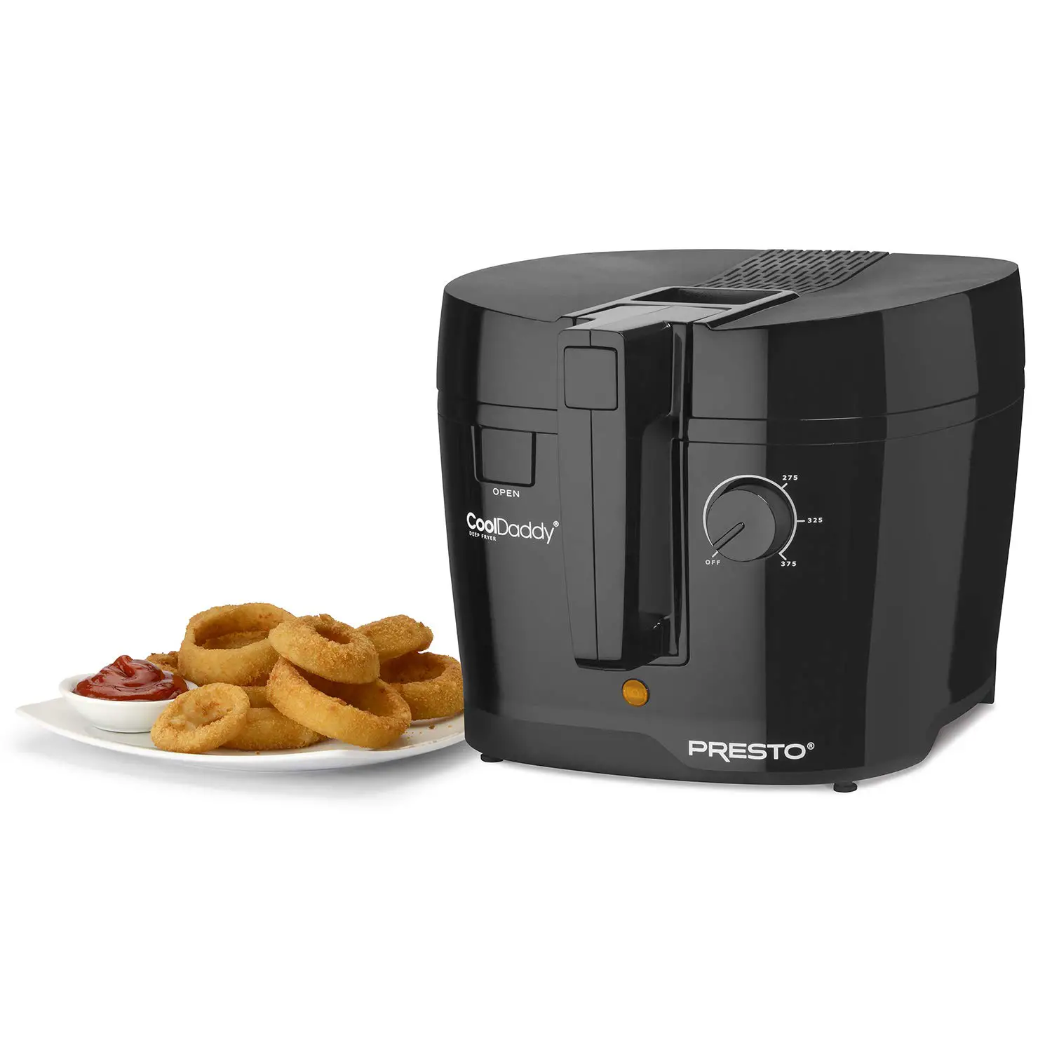 In Presto Deep Fryer Reviews, Presto 05442 CoolDaddy is the top rated deep fryer with a basket with foldable handle and a lid with odor filter.