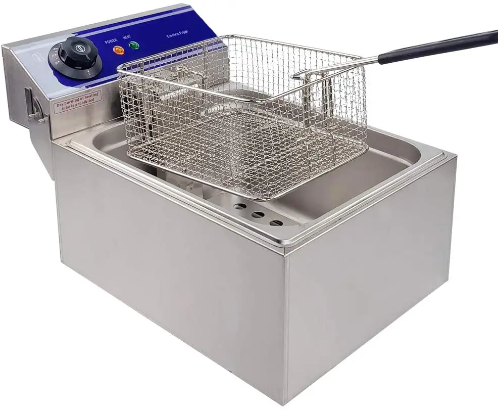 TAIMIKO Commercial Deep Fryer with basket, thermostat and light indicator.