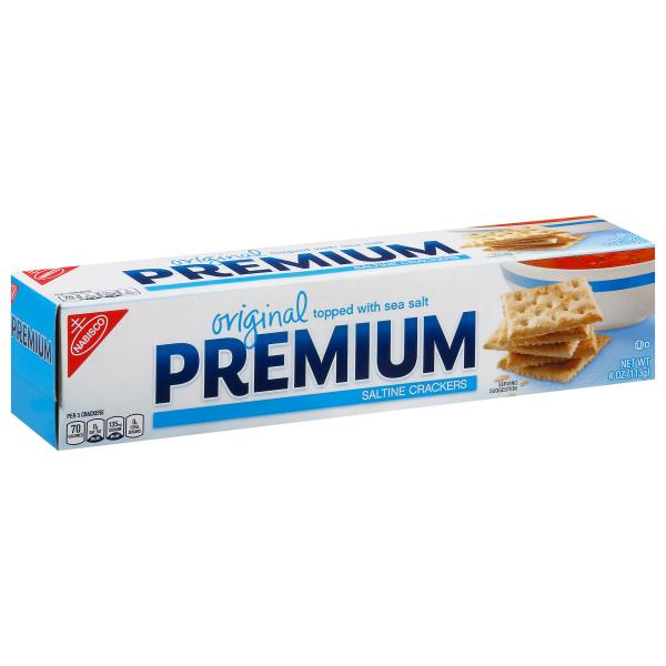 a box of nabisco Premium Saltine Crackers