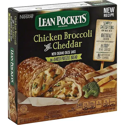 a box of chicken broccoli and cheddar lean pockets 