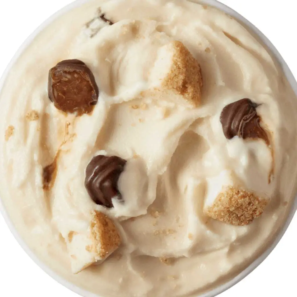 close up of caramel fudge cheesecake dairy queen blizzard