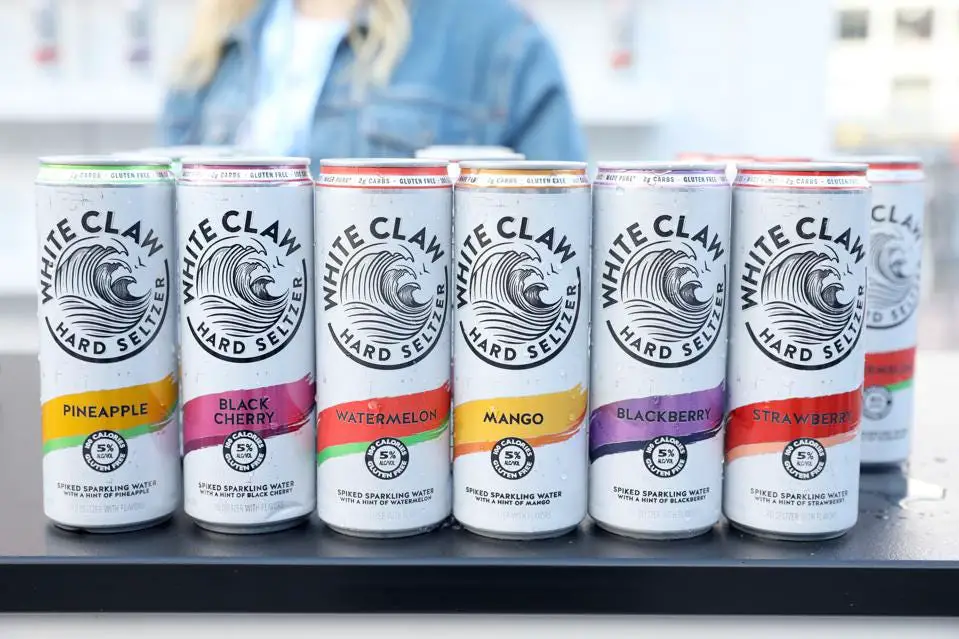 pineapple, black cherry, watermelon, mango, blackberry and strawberry flavours of white claw drink