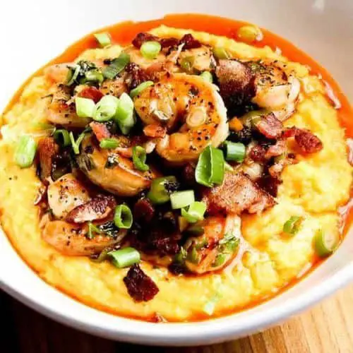 southern shrimp and grits topped with green onions 