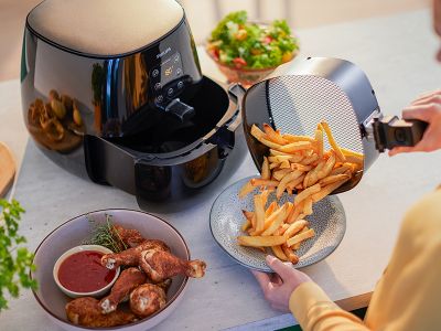air fryer besides some cooked chicken and fries -  how to remove smell from air fryer