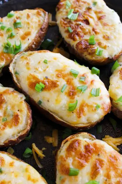 close up of air fryer twice baked potatoes - How To Cook Twice-Baked Potatoes in an Air Fryer